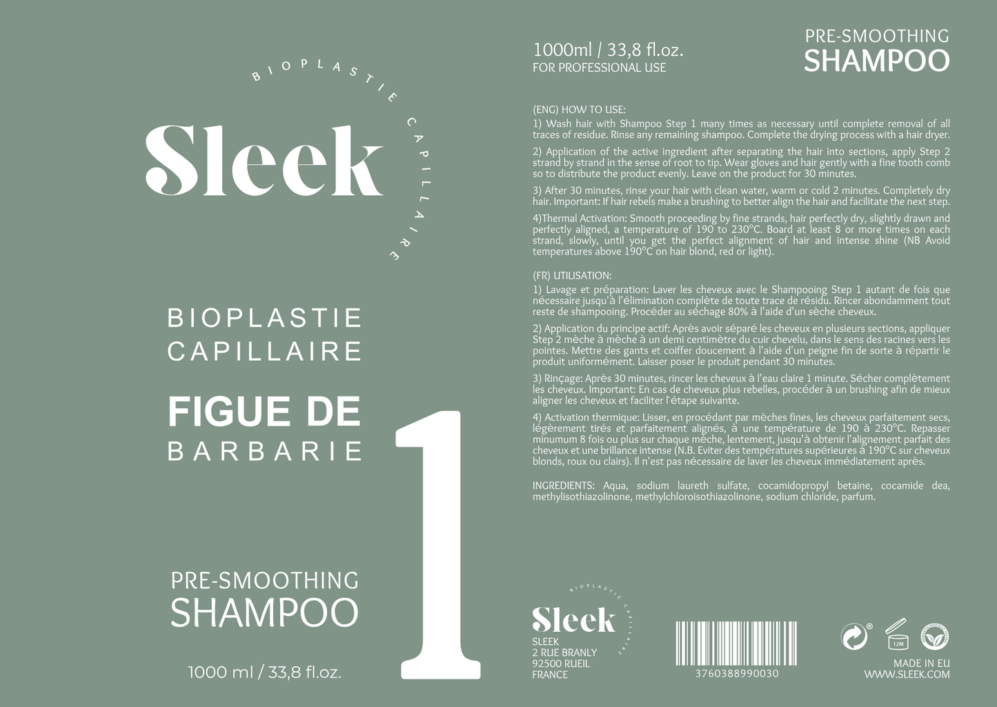 Shampoing préparateur SLEEK - Pre-smoothing shampoo SLEEK 1L (n°1)